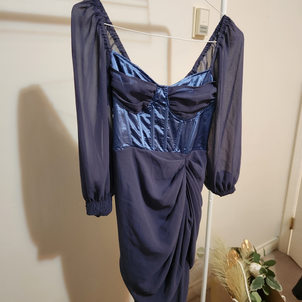 PrettyLittleThing Navy Long Sleeve Dress